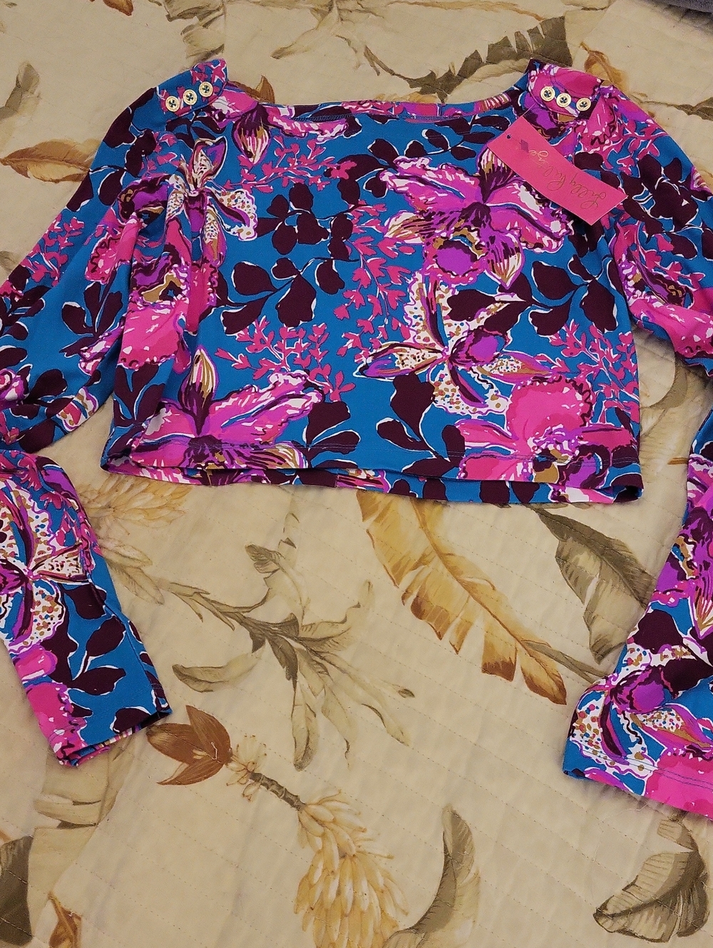 Lilly Pulitzer Blue Rhapsody Orchid You Not  Long-Sleeve Crop Top